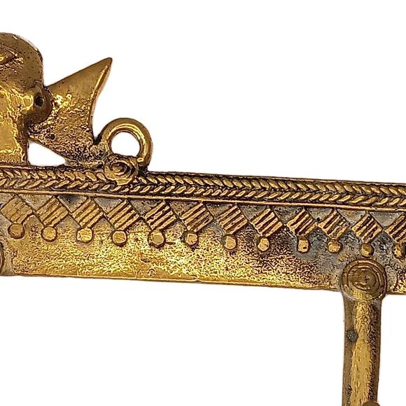 Vintage Brass Elephant Wall Key Hook Holder Dhokra Art Three Hooks  8.5" x 4" - Picture 10 of 13